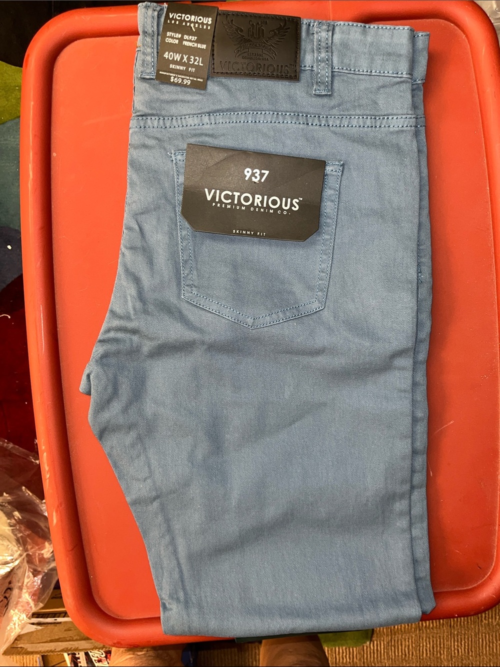 Men's Blue Slim Fit Jeans victorious LA size 40 style # DL-937 NWT French blue